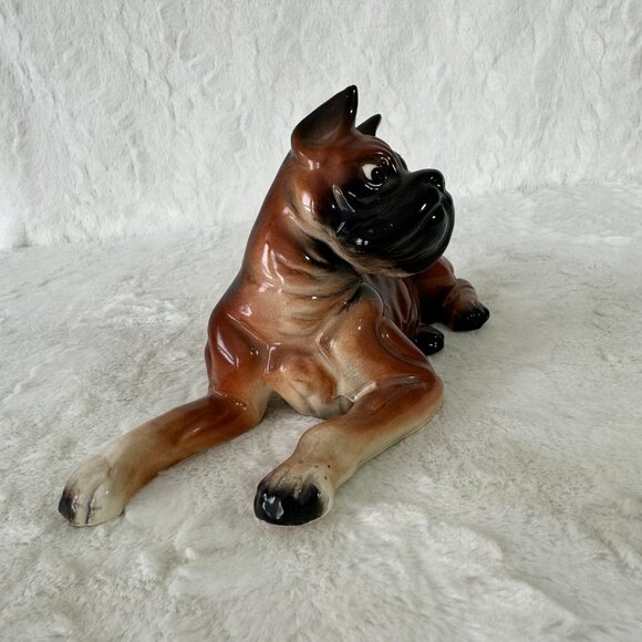 Vintage Boxer Dog Figure Ceramic Porcelain Laying Down - Picture 3 of 9